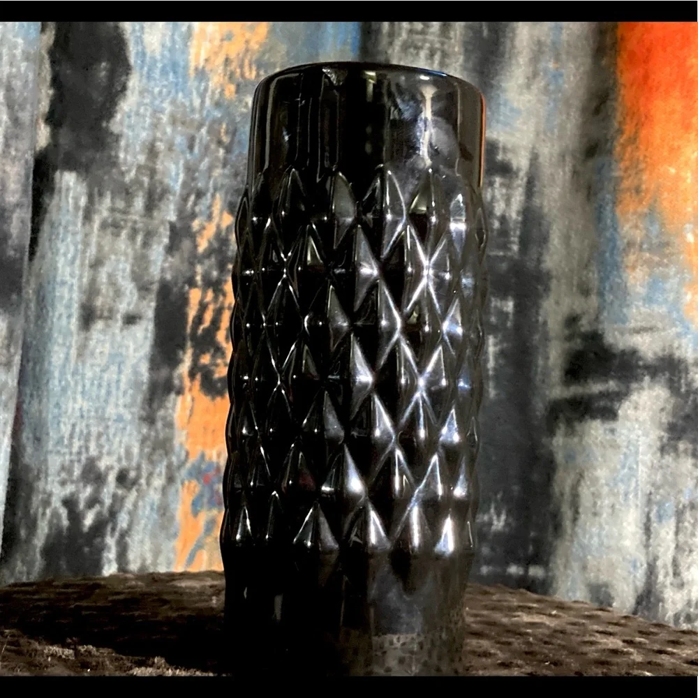 Black Earthenware Ceramic Glaze Geometric Vase By Threshold 9